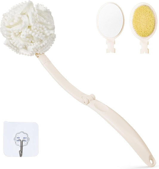 Foldable Loofah Sponge with Handle, 19”, Back Scrubber for Shower