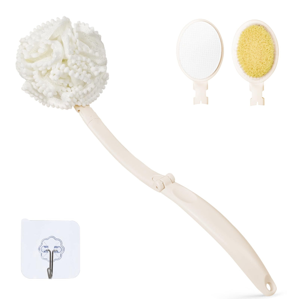 Foldable Loofah Sponge with Handle, 19”, Back Scrubber for Shower