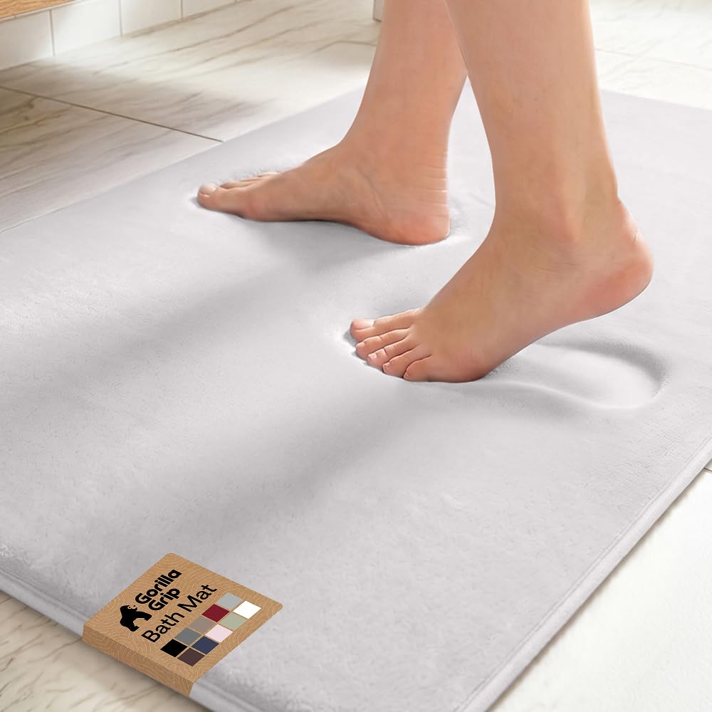 GORILLA GRIP® Memory Foam Bath Rug for Bathroom, 24x17 Gray