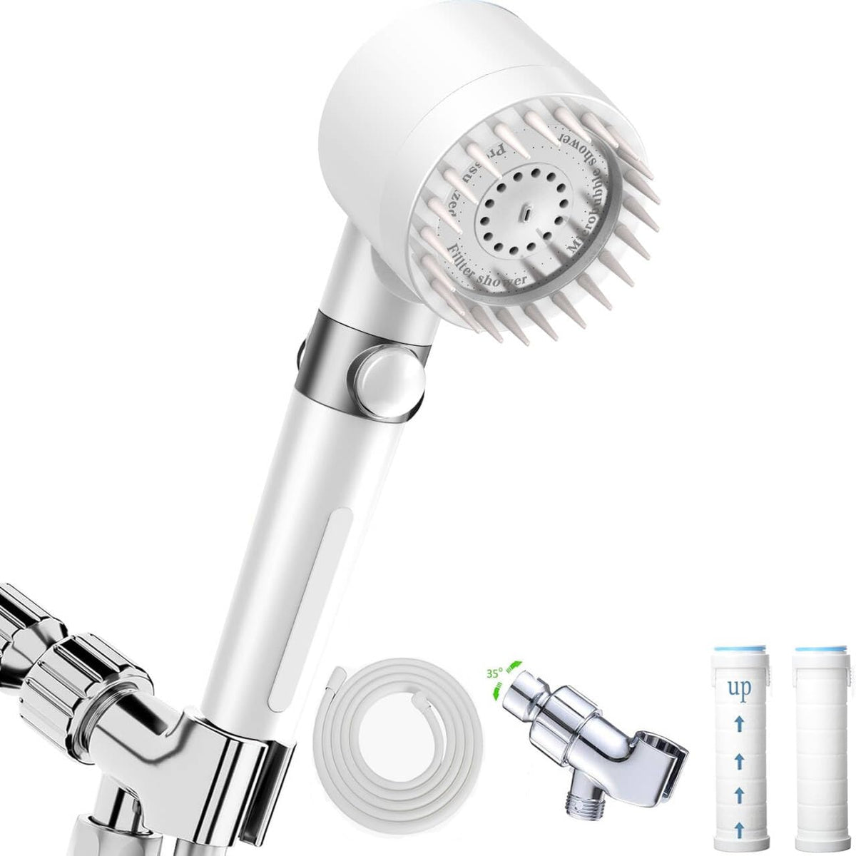 Shower Head with Handheld, Shower Heads High Pressure, High Flow Even with Low Water Pressure-Hand Held Showerhead Set,3 Modes Filtered Showerhead with 59″Replacement Hose/Bracket/Cotton Filters