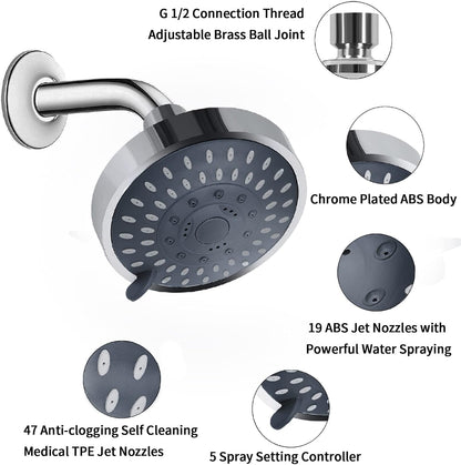 AISOSO High Pressure Rain Shower Head 2PCS 5 Modes 4.1 Inch Chrome