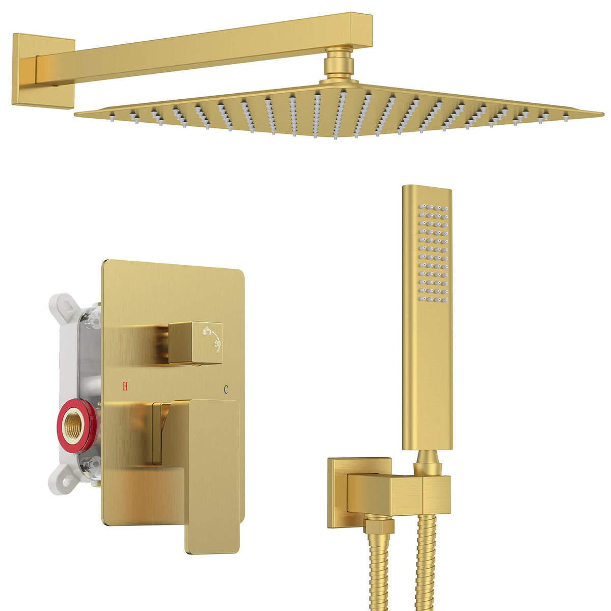 Iriber Brushed Gold Shower Head with Handheld,Rain Shower System Faucet Set