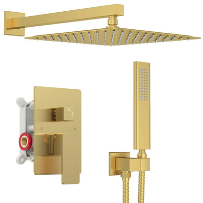 Iriber Brushed Gold Shower Head with Handheld,Rain Shower System Faucet Set