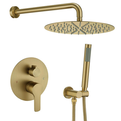 Iriber Brushed Gold Shower Head with Handheld,Rain Shower System Faucet Set