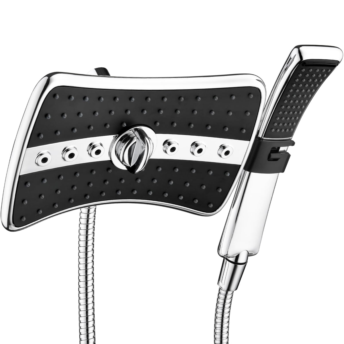 BRIGHT SHOWERS High Pressure Shower Head Combo with Two Spray Setting Fixed Shower Head and Two Spray Settings Handheld Shower Head with Grey Face, Brushed Nickel