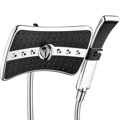 BRIGHT SHOWERS High Pressure Shower Head Combo with Two Spray Setting Fixed Shower Head and Two Spray Settings Handheld Shower Head with Grey Face, Brushed Nickel