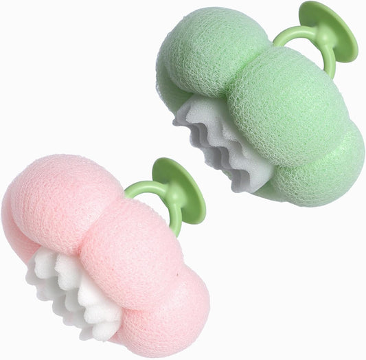 2026 Super Soft Flower-Shaped Suction Cup Bath Sponge, Upgraded 2-in-1 Flower-Shaped Ball Exfoliating Bath loofah Cleaning Brush, Mesh Shower Body Sponge Accessories for Women, Men Shower (2 Color)
