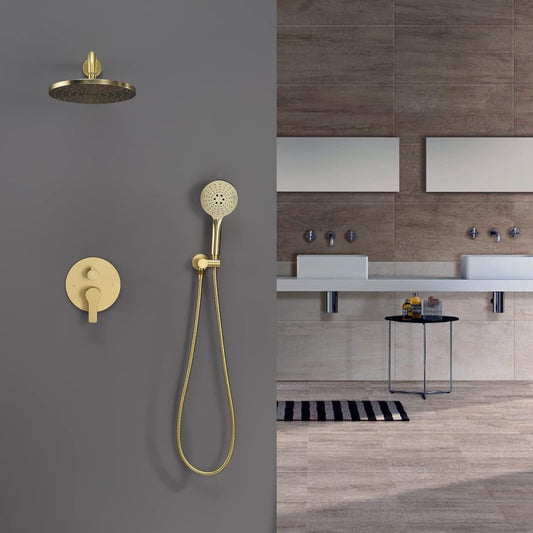 Iriber Brushed Gold Shower Head with Handheld,Rain Shower System Faucet Set