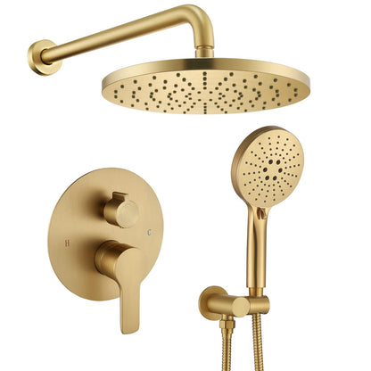 Iriber Brushed Gold Shower Head with Handheld,Rain Shower System Faucet Set