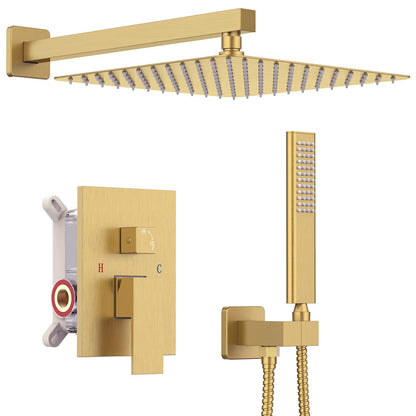 Iriber Brushed Gold Shower Head with Handheld,Rain Shower System Faucet Set