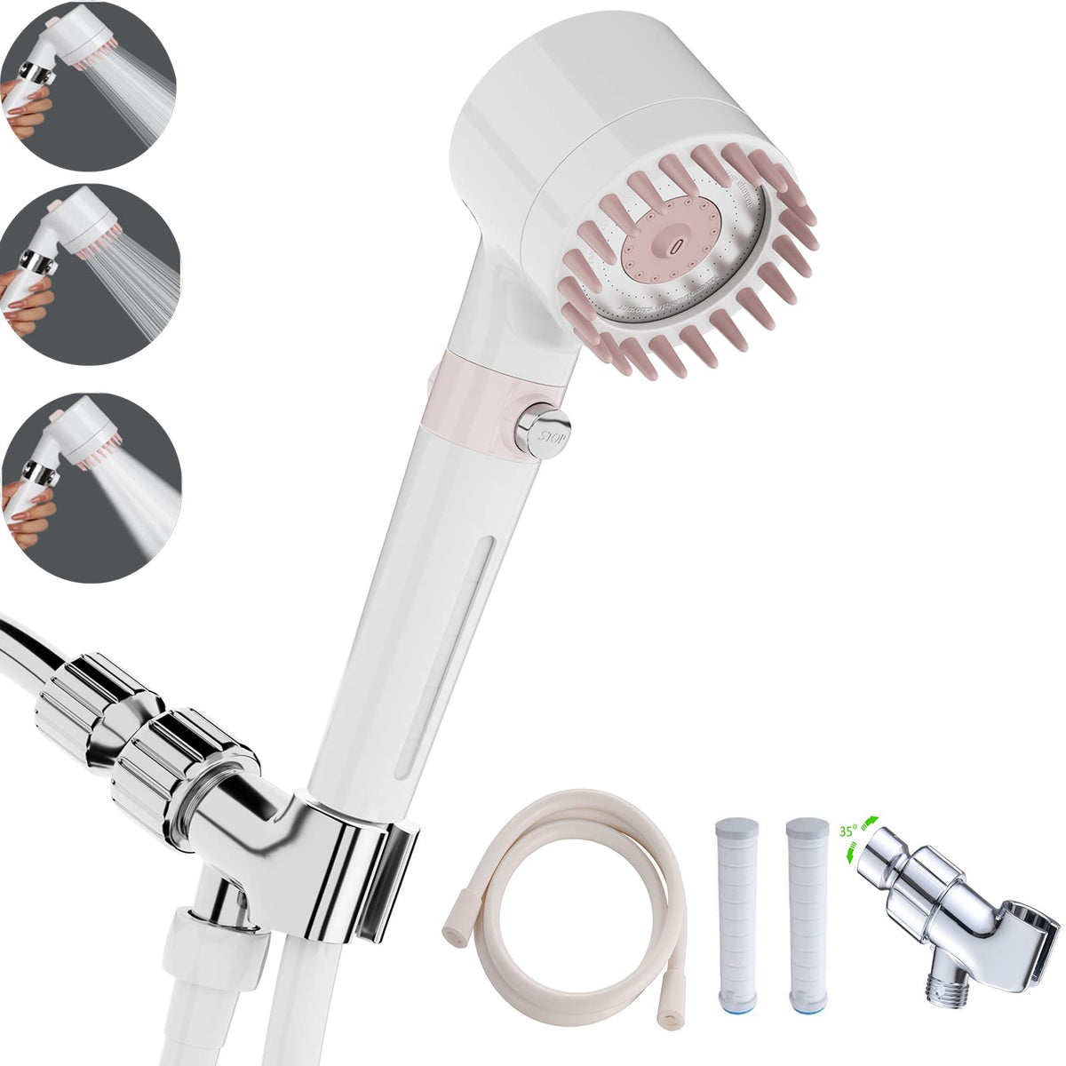 Shower Head with Handheld, Shower Heads High Pressure, High Flow Even with Low Water Pressure-Hand Held Showerhead Set,3 Modes Filtered Showerhead with 59″Replacement Hose/Bracket/Cotton Filters
