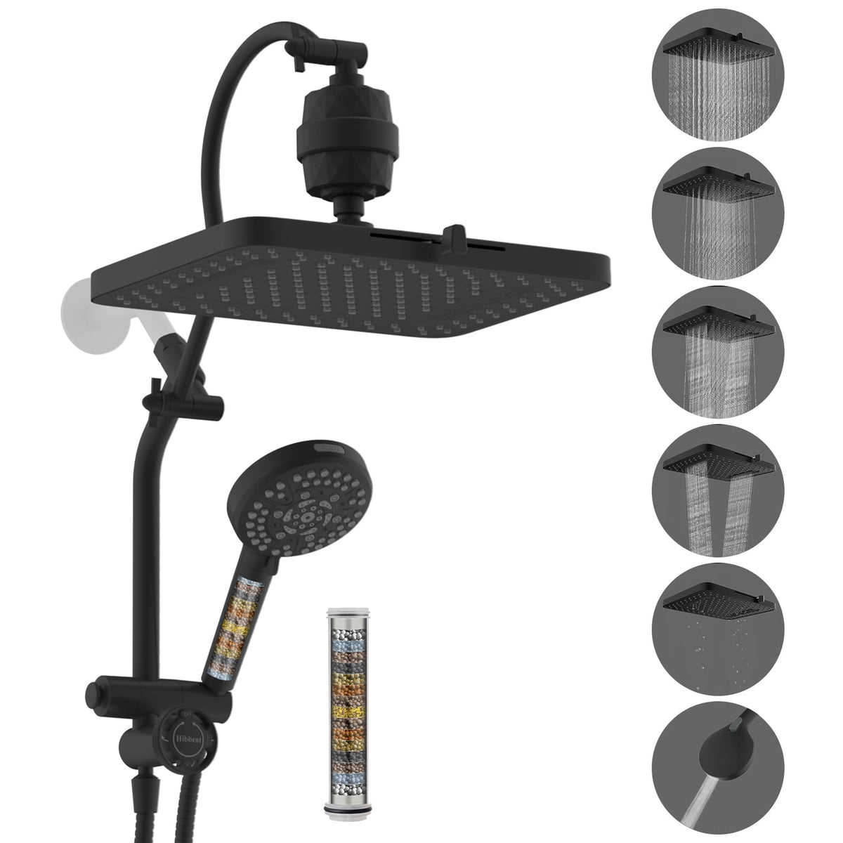 Hibbent cUPC Certified High Pressue 13'' Rainfall Shower Head with 5-Spray