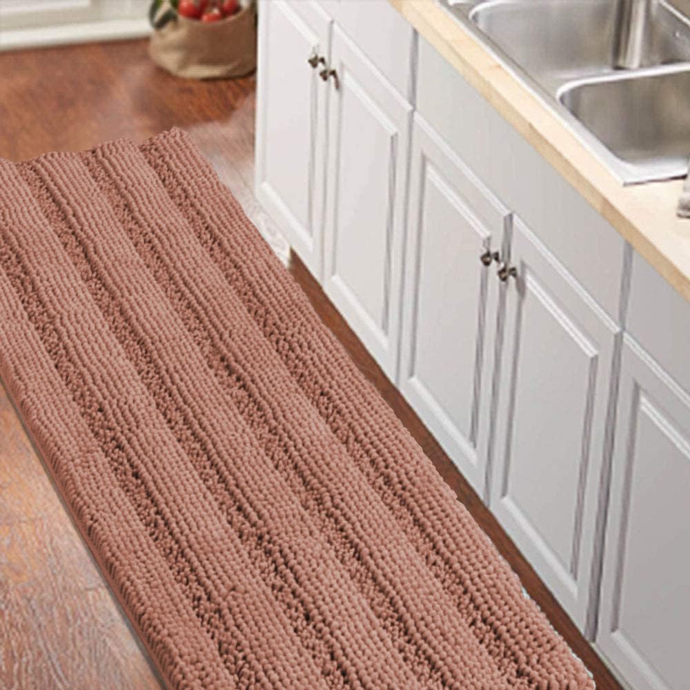 Turquoize Bathroom Runner Rug 17"x47", Soft Absorbent Chenille Bath Rug