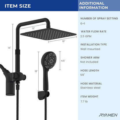 Ryamen Upgraded Filtered Shower Head with Handheld, 10 inch Rain Showerhead