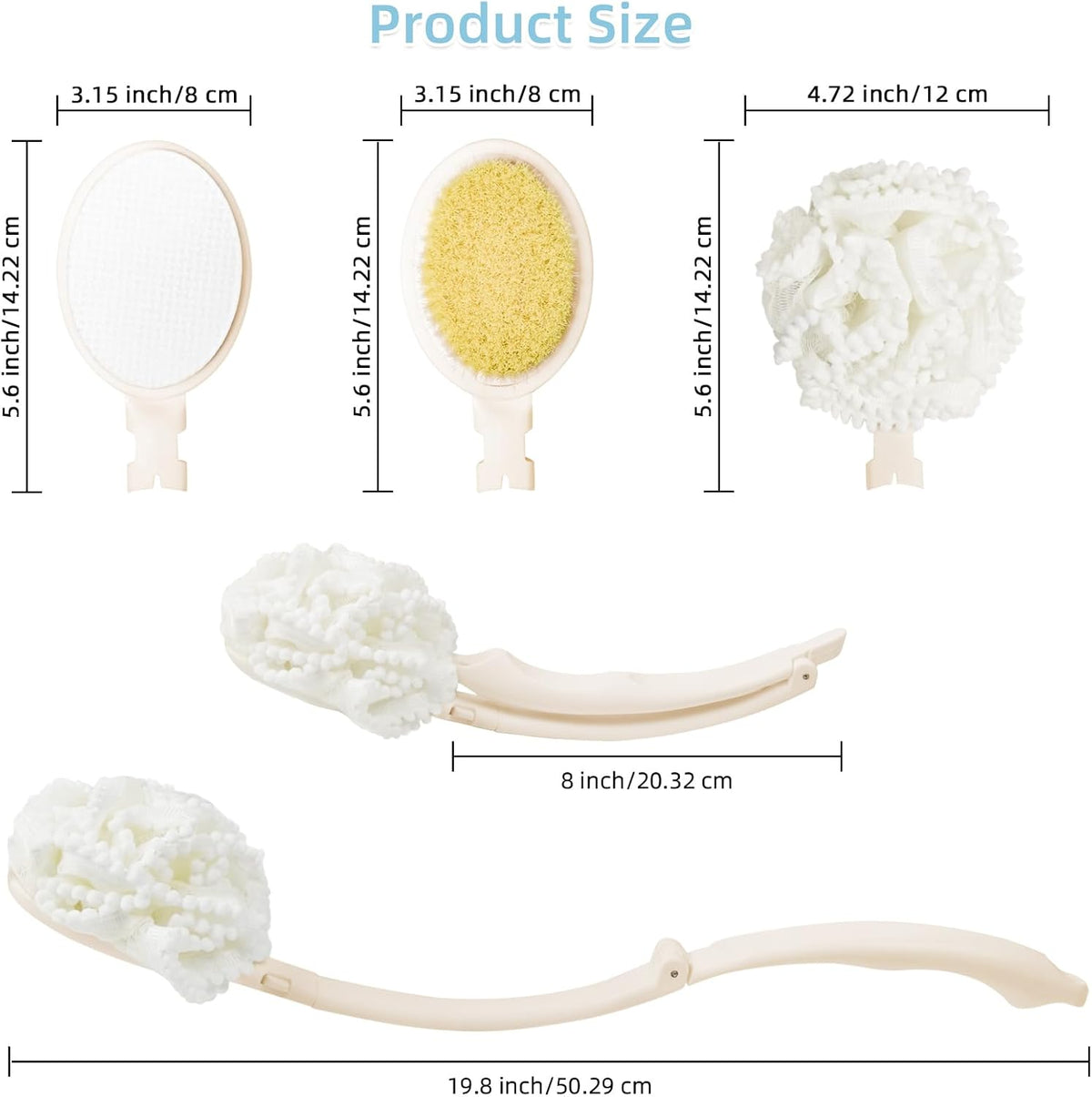 Foldable Loofah Sponge with Handle, 19”, Back Scrubber for Shower