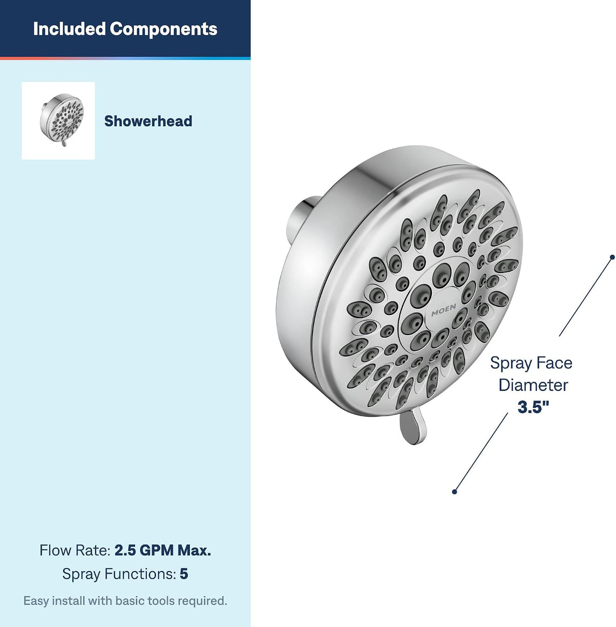 Moen Ignite Chrome Five-function Shower Head With 2.5 GPM High-Pressure Spray, 20090