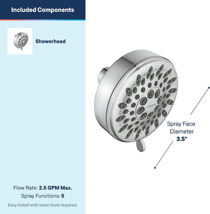 Moen Ignite Chrome Five-function Shower Head With 2.5 GPM High-Pressure Spray, 20090