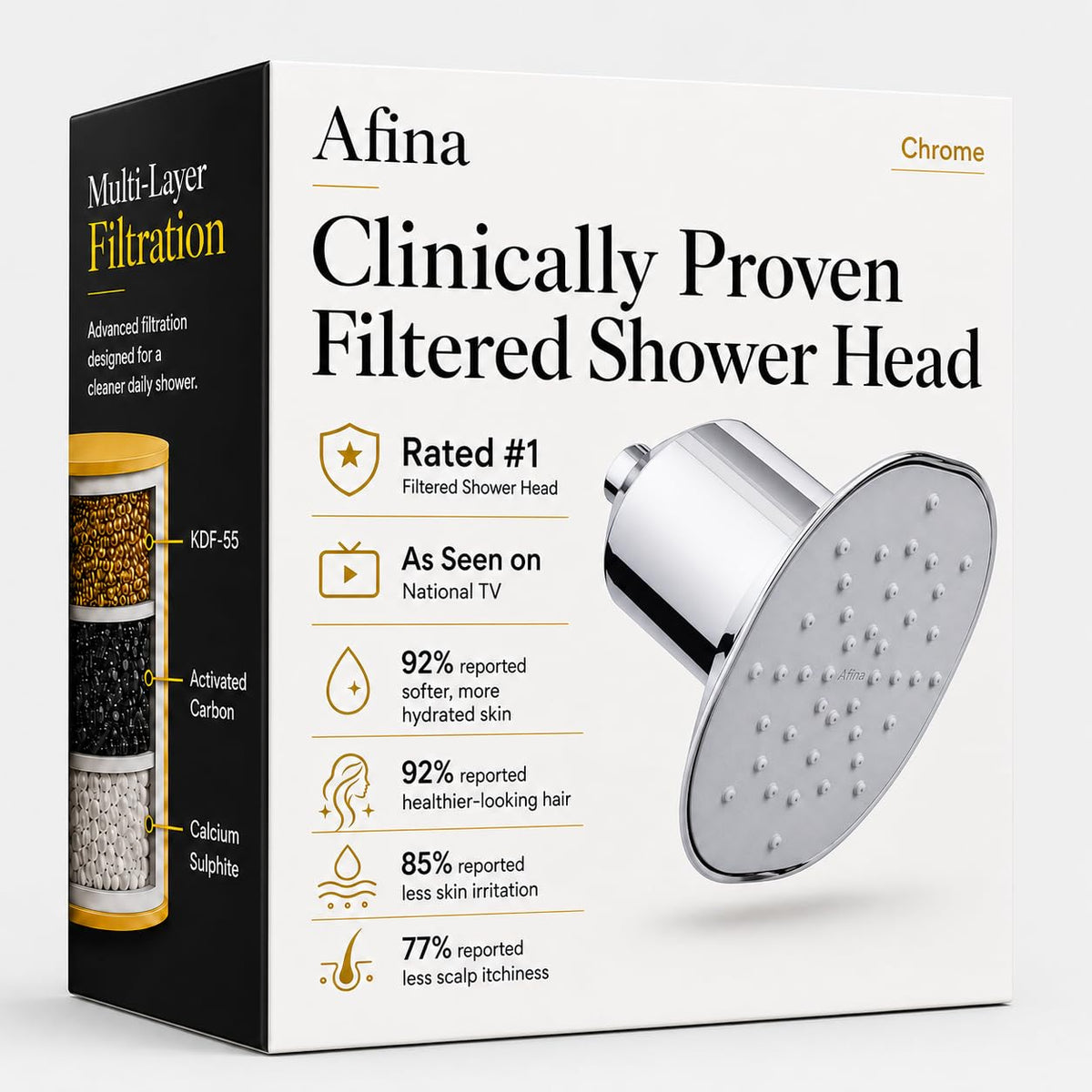 Afina Filtered Shower Head, High Pressure Rainfall (Chrome)