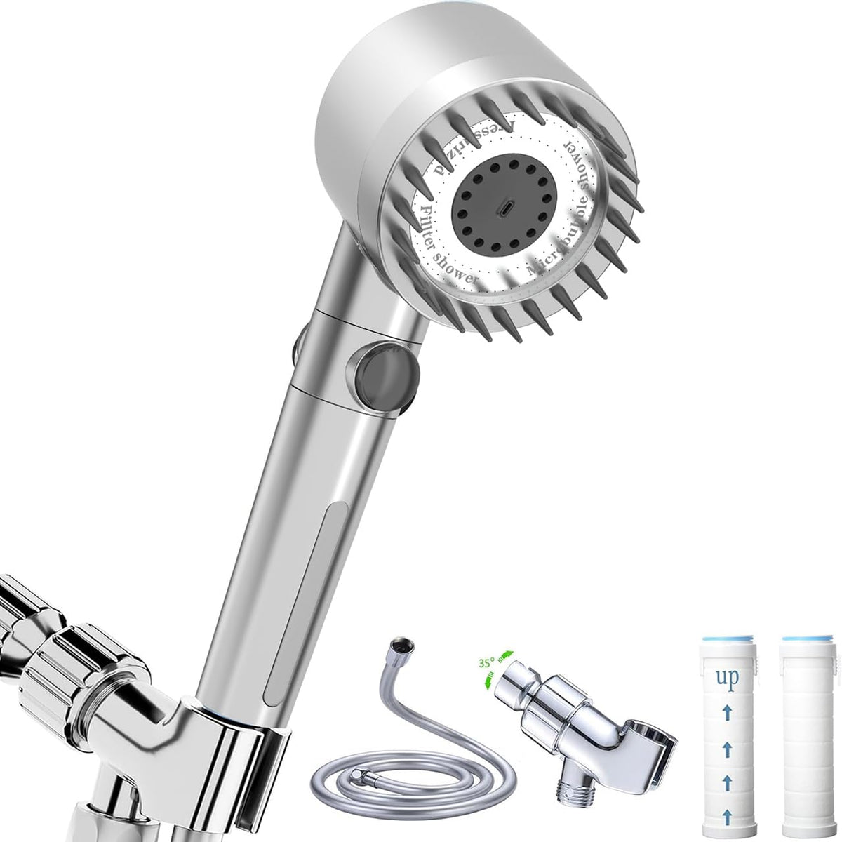 Shower Head with Handheld, Shower Heads High Pressure, High Flow Even with Low Water Pressure-Hand Held Showerhead Set,3 Modes Filtered Showerhead with 59″Replacement Hose/Bracket/Cotton Filters