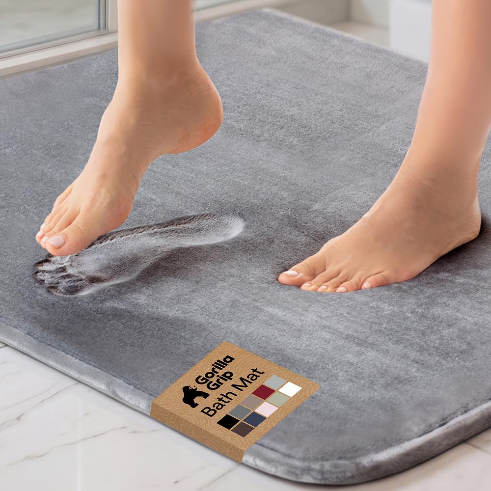 GORILLA GRIP® Memory Foam Bath Rug for Bathroom, 24x17 Gray