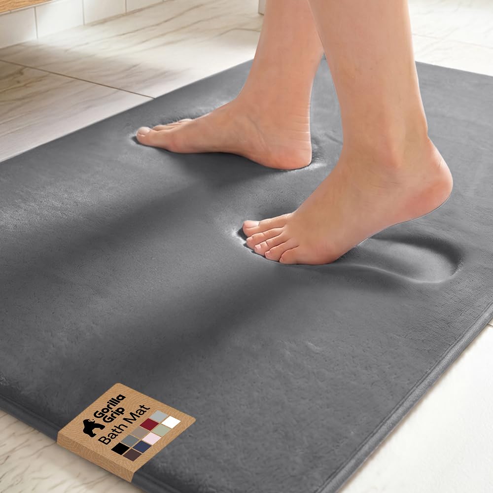 GORILLA GRIP® Memory Foam Bath Rug for Bathroom, 24x17 Gray