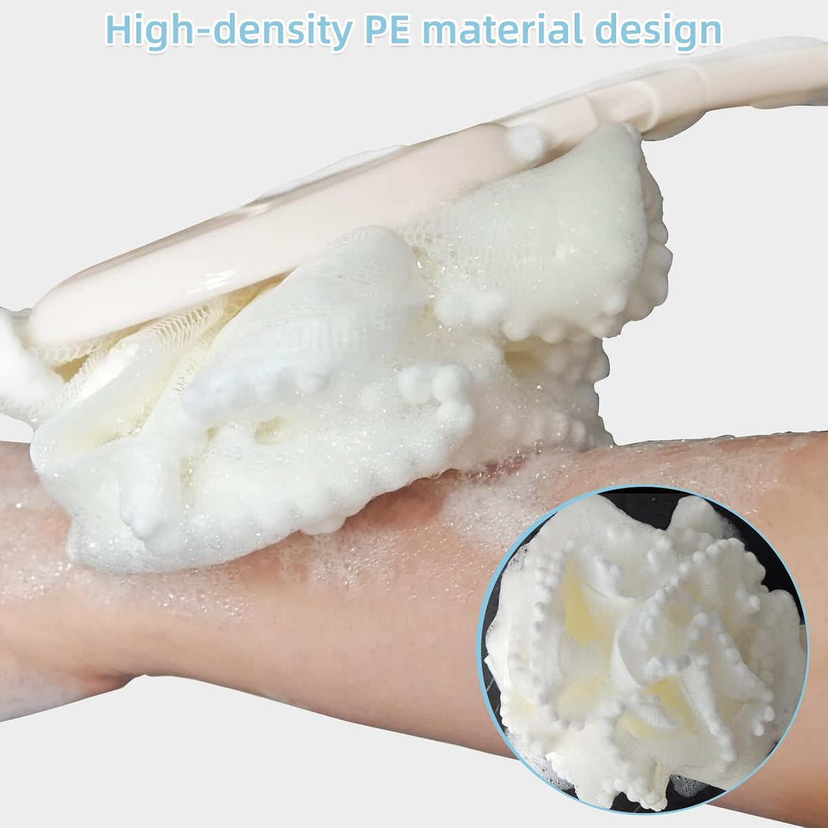 Foldable Loofah Sponge with Handle, 19”, Back Scrubber for Shower
