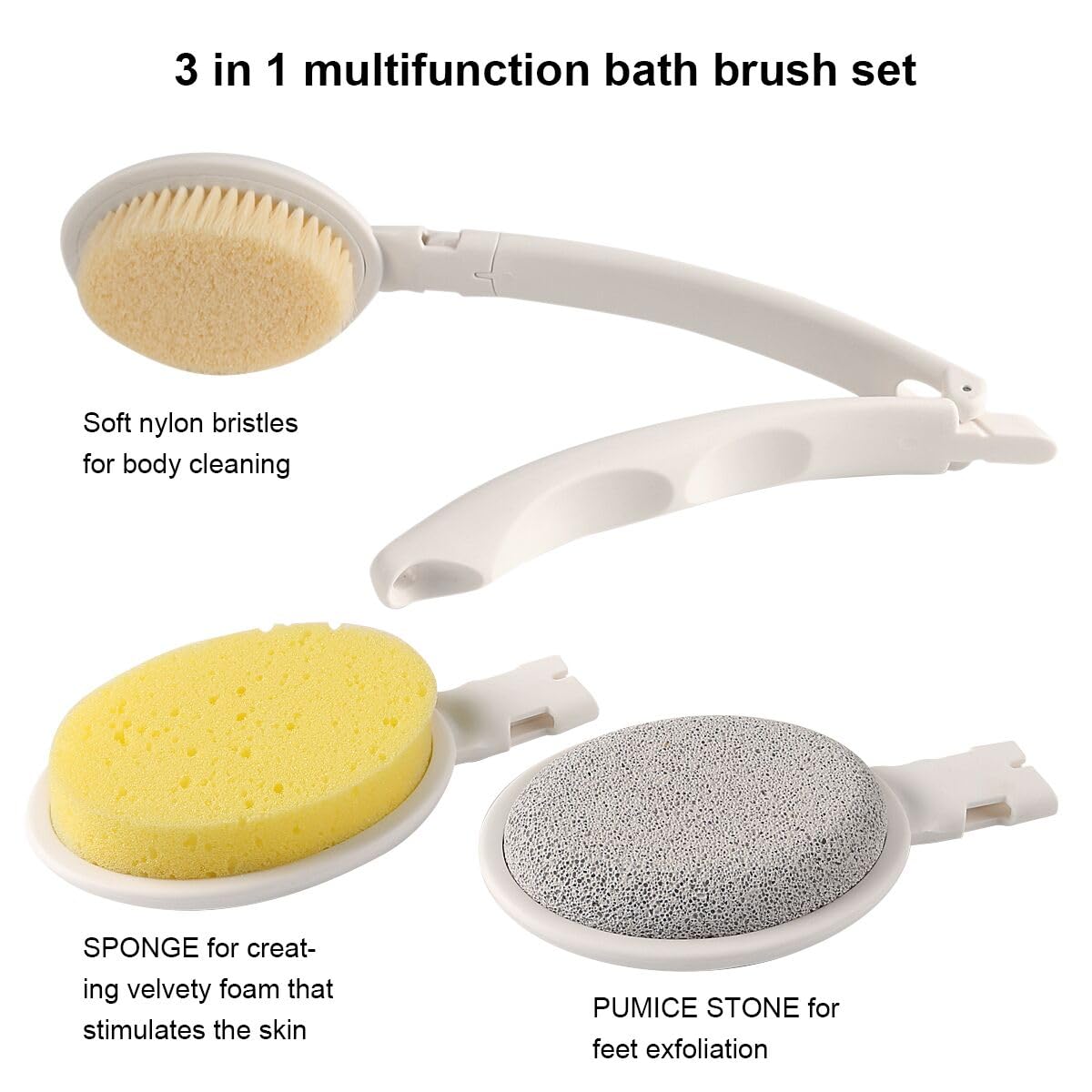 LFJ 19" Long Handle Shower Sponge Brush Set