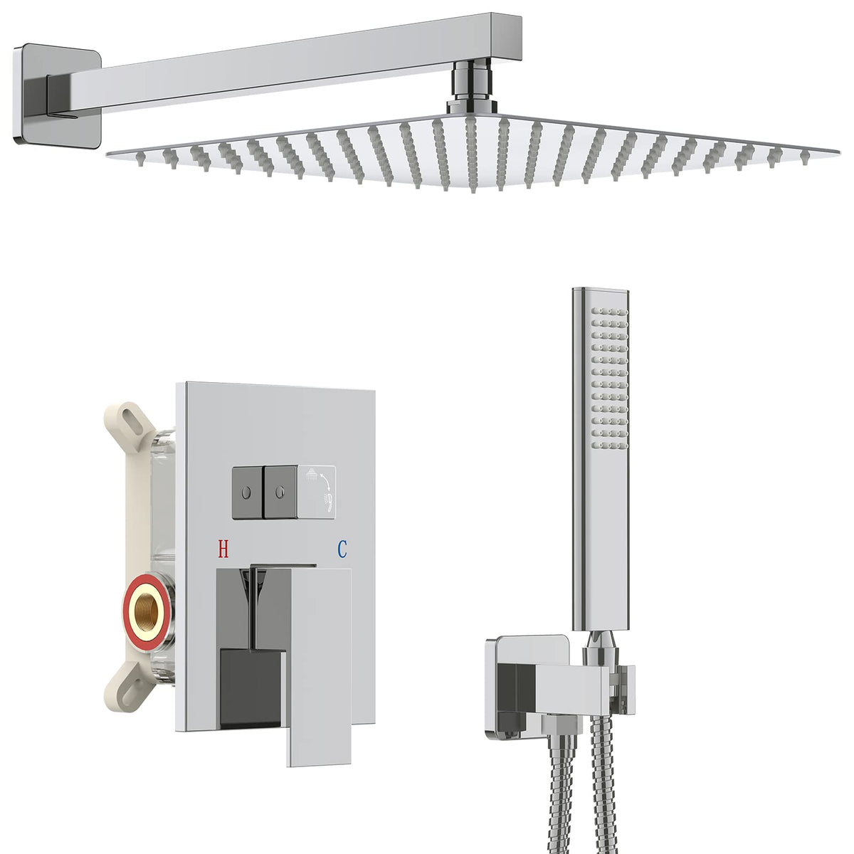 Iriber Brushed Gold Shower Head with Handheld,Rain Shower System Faucet Set