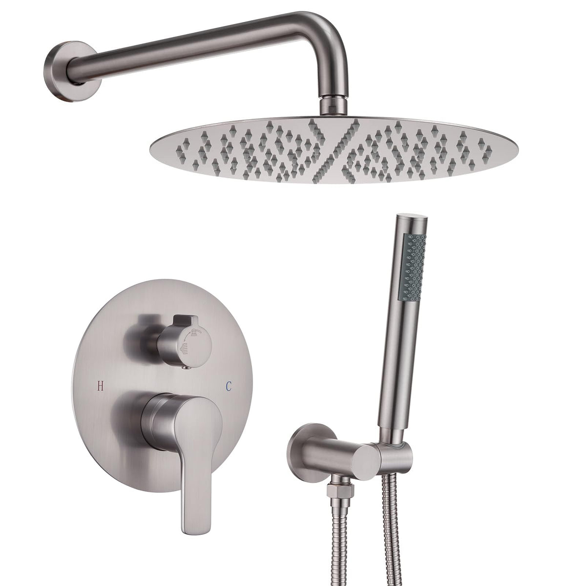 Iriber Brushed Gold Shower Head with Handheld,Rain Shower System Faucet Set
