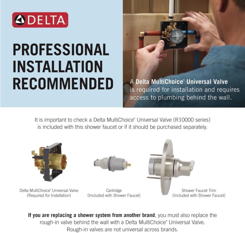 Delta Arvo 14 Series Brushed Nickel Shower Faucet Set with In2ition 2-in-1 Dual Shower Head with HandHeld Spray Combo, Valve Trim Kit, SpotShield Stainless 142840-SP-I (Valve Included)