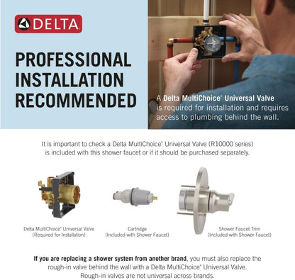 Delta Arvo 14 Series Brushed Nickel Shower Faucet Set with In2ition 2-in-1 Dual Shower Head with HandHeld Spray Combo, Valve Trim Kit, SpotShield Stainless 142840-SP-I (Valve Included)