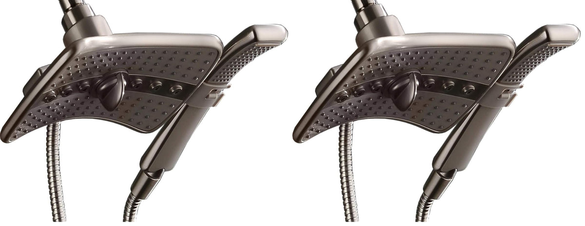 BRIGHT SHOWERS High Pressure Shower Head Combo with Two Spray Setting Fixed Shower Head and Two Spray Settings Handheld Shower Head with Grey Face, Brushed Nickel