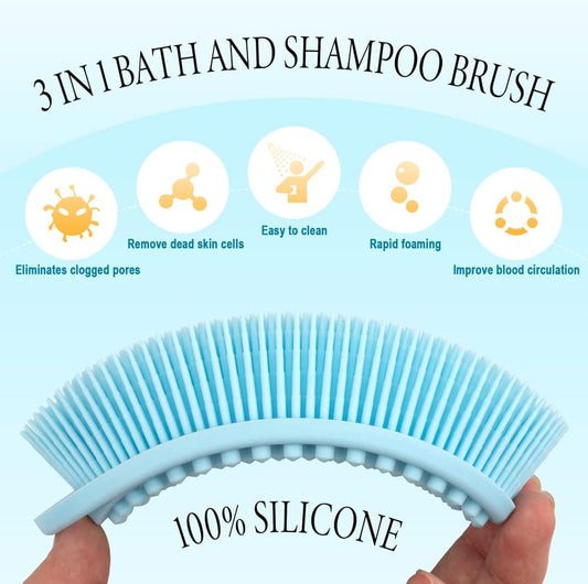 PQRUU 3 Pack Silicone Body Scrubber, Exfoliating Soft Loofah Bath Body Scrubbers for Use in Shower, Exfoliating Body Scrubber Fit for All Kinds of Skin, Rapid Foaming Black+Blue+Pink