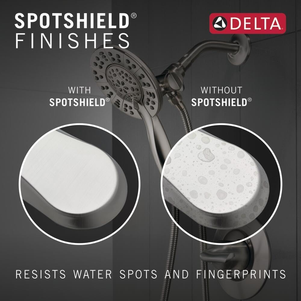 Delta Arvo 14 Series Brushed Nickel Shower Faucet Set with In2ition 2-in-1 Dual Shower Head with HandHeld Spray Combo, Valve Trim Kit, SpotShield Stainless 142840-SP-I (Valve Included)