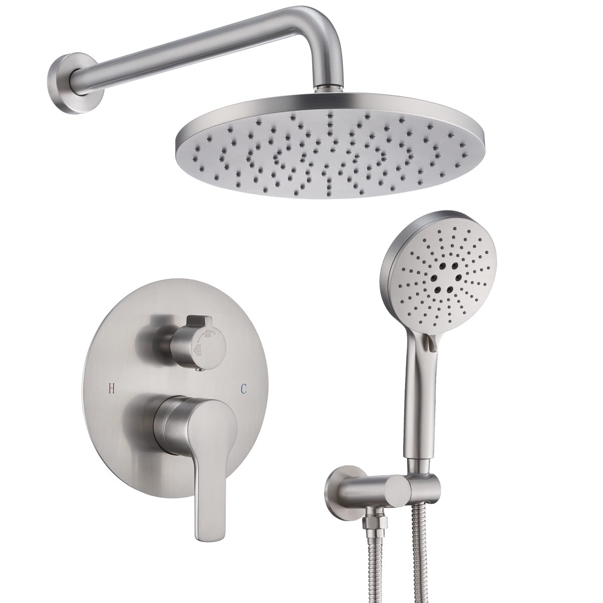 Iriber Brushed Gold Shower Head with Handheld,Rain Shower System Faucet Set