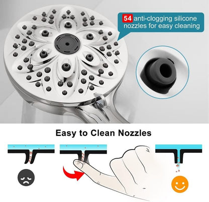 JDO High‑Pressure 6‑Setting Handheld Shower Head, 4.7 Inch Chrome Premium