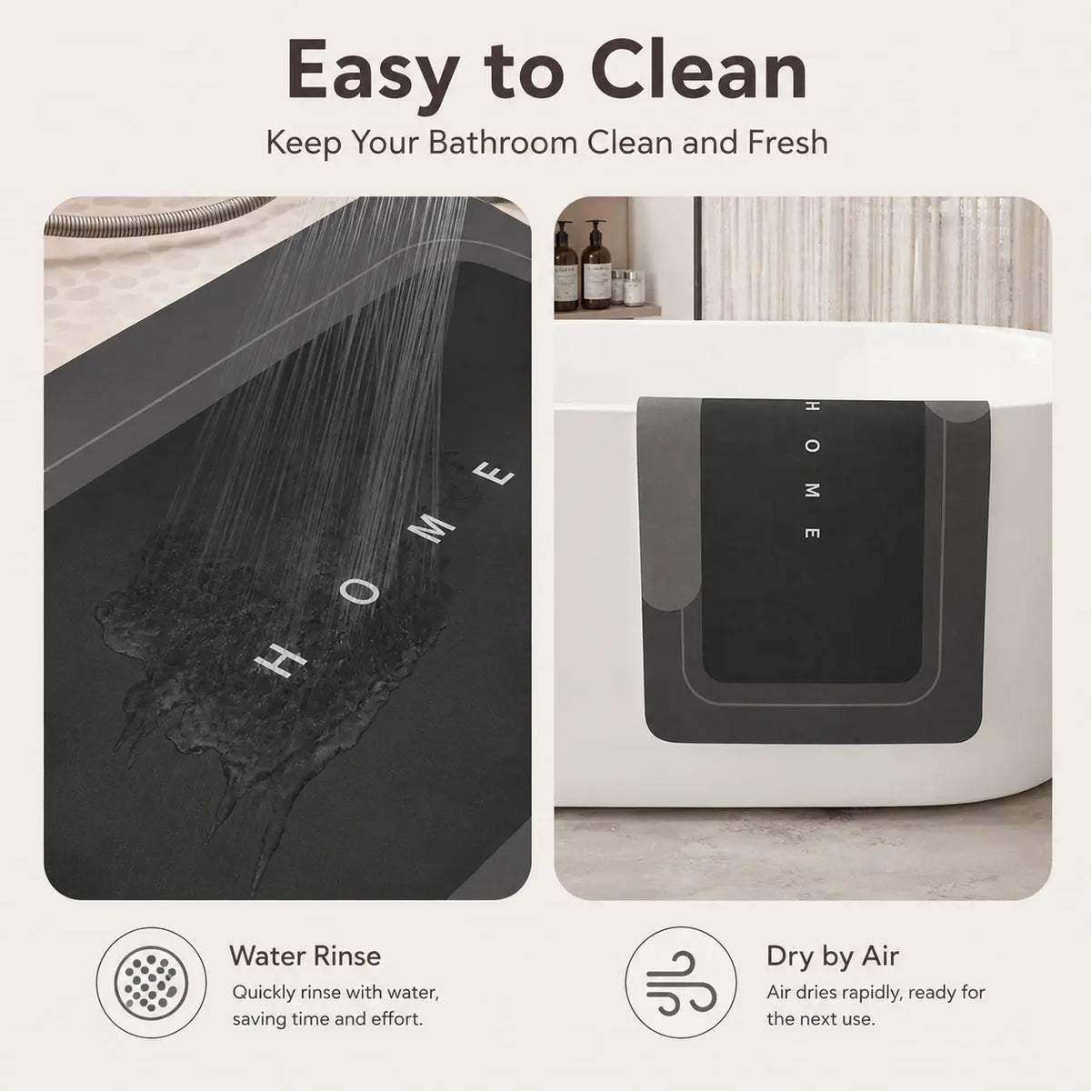 3PCS Multi-Size Bathroom Rug Set - Nonslip Diatomite-TRP Rectangle Mats with Rubber Backing, Durable, Water-Absorbent, Quick-Drying for Indoor Bathroom Home Supplies