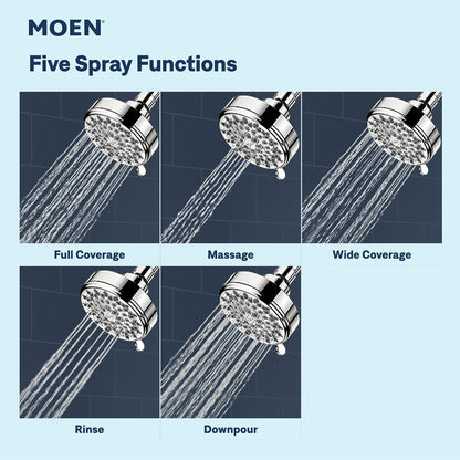 Moen Ignite Chrome Five-function Shower Head With 2.5 GPM High-Pressure Spray, 20090
