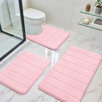 BYSURE Black Memory Foam Bathroom Rug Set 17"x24"+20"x32"+U20 x24