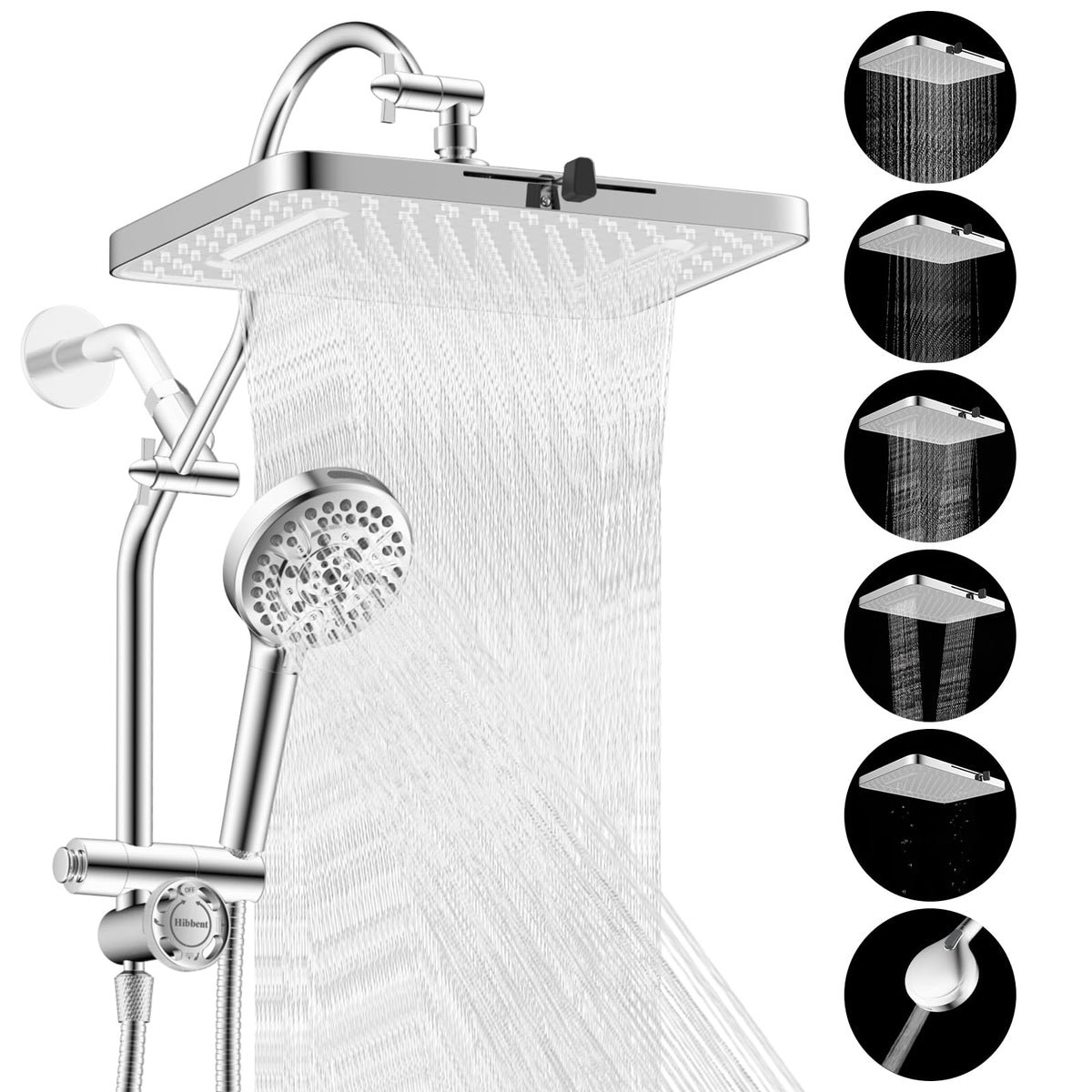 Hibbent cUPC Certified High Pressue 13'' Rainfall Shower Head with 5-Spray