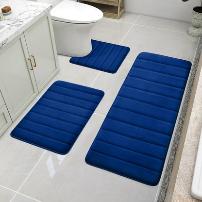 BYSURE Black Memory Foam Bathroom Rug Set 17"x24"+20"x32"+U20 x24
