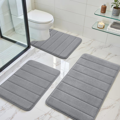 BYSURE Black Memory Foam Bathroom Rug Set 17"x24"+20"x32"+U20 x24