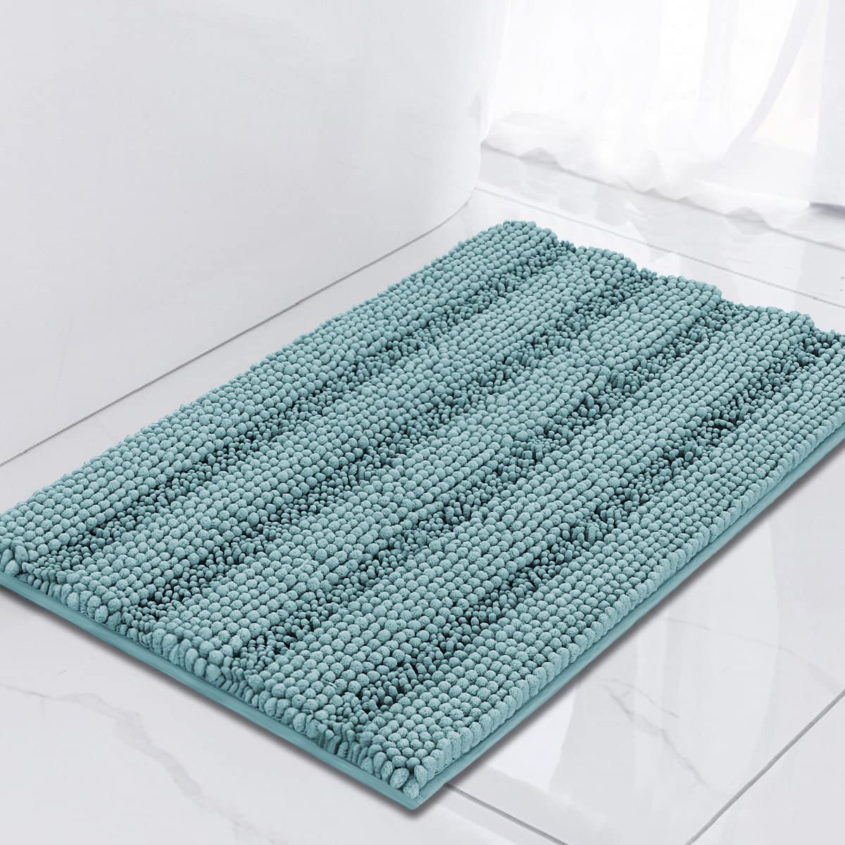 Turquoize Bathroom Runner Rug 17"x47", Soft Absorbent Chenille Bath Rug