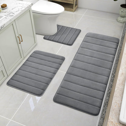 BYSURE Black Memory Foam Bathroom Rug Set 17"x24"+20"x32"+U20 x24