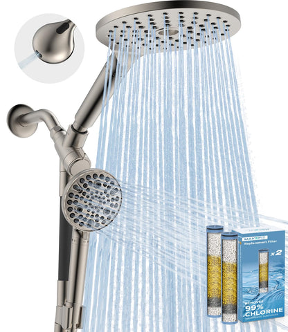 MakeFit Dual Handheld Shower Head Combo, 2-in-1 Rain Shower Heads System 8 Inch Rainfall Shower Head and 10 Modes High Pressure Hand Held Showerhead with Built-in Power Wash