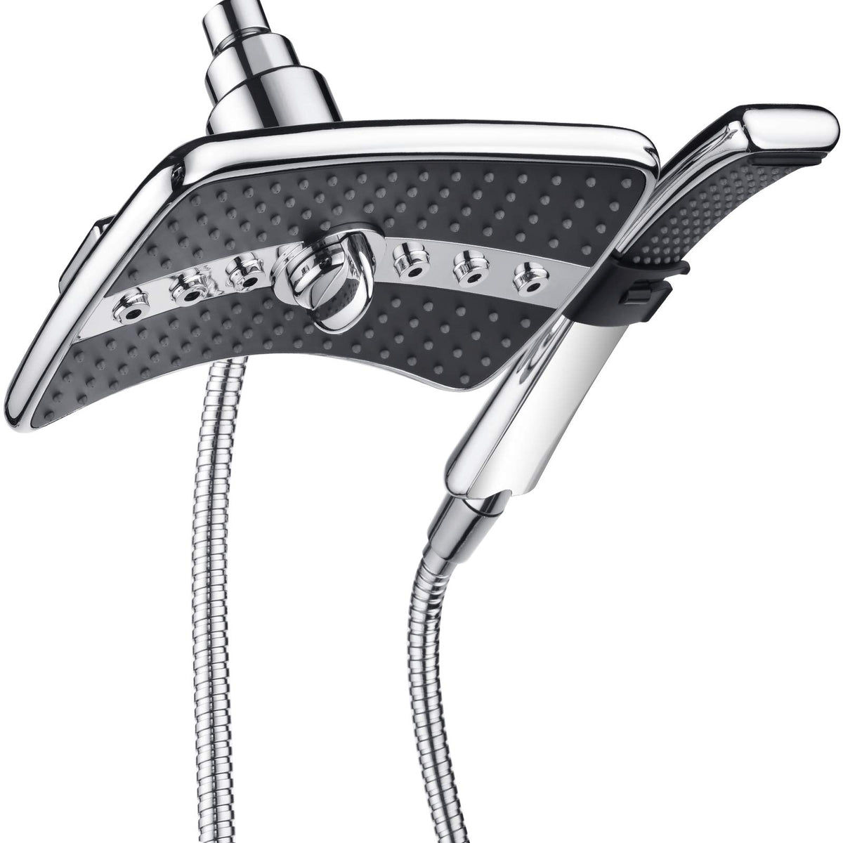 BRIGHT SHOWERS High Pressure Shower Head Combo with Two Spray Setting Fixed Shower Head and Two Spray Settings Handheld Shower Head with Grey Face, Brushed Nickel