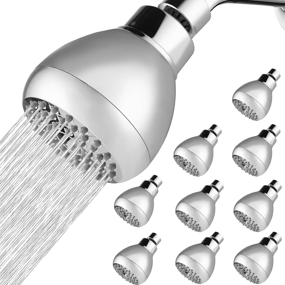 10 Pack High Pressure Shower Head - Powerful Bathroom Pressure Boosting Showerhead - Perfect Universal Replacement for Rain Shower Heads(Chrome)