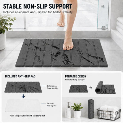 Foldable Stone Bath Mat Quick Dry Diatomaceous Earth Shower Mat 23" x 15"
