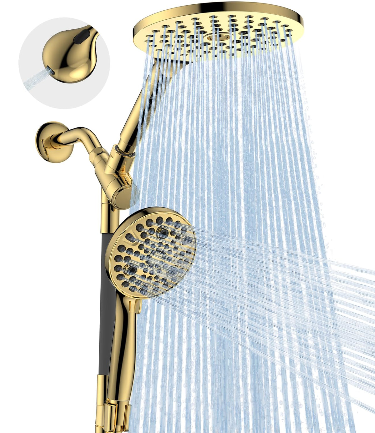 MakeFit Dual Handheld Shower Head Combo, 2-in-1 Rain Shower Heads System 8 Inch Rainfall Shower Head and 10 Modes High Pressure Hand Held Showerhead with Built-in Power Wash