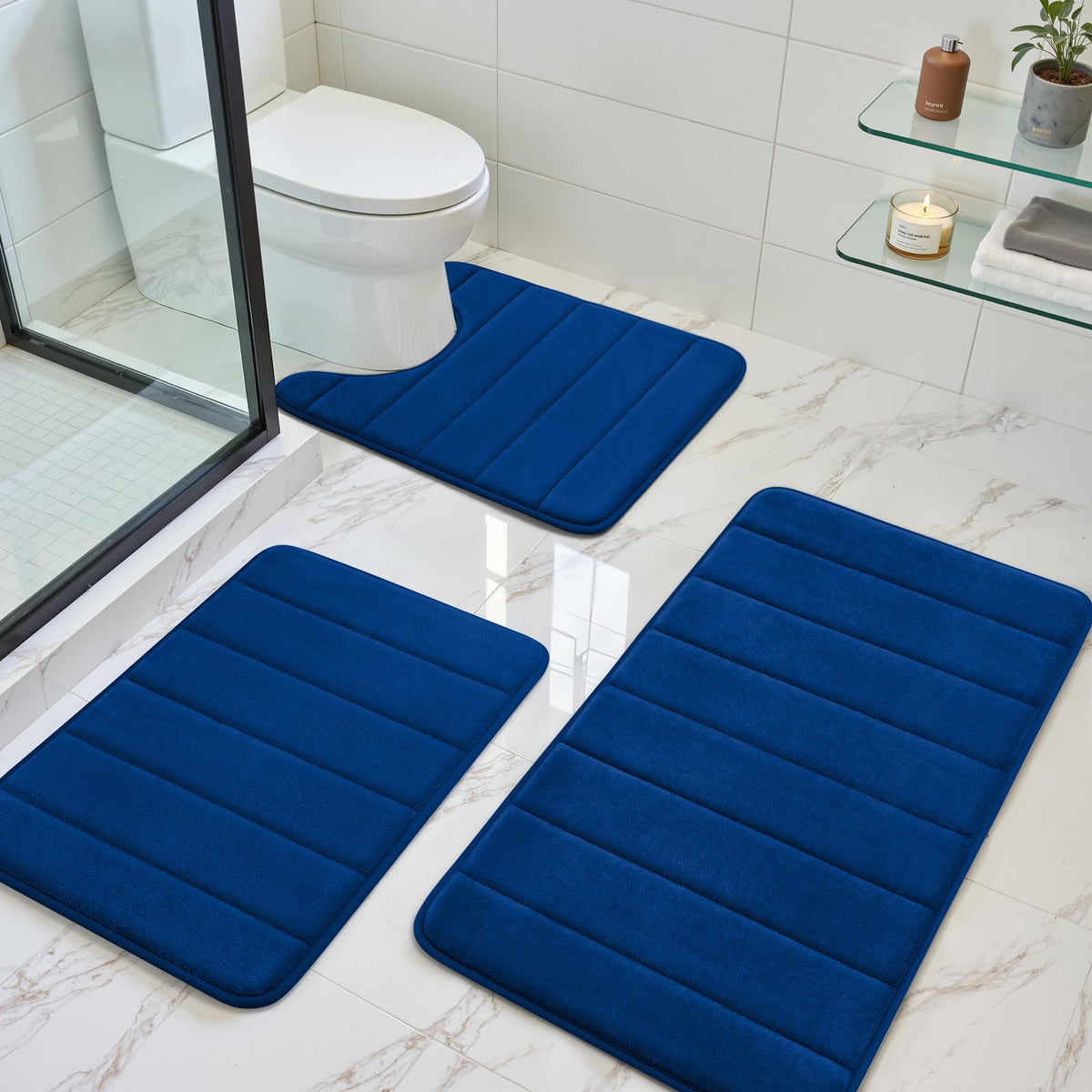 BYSURE Black Memory Foam Bathroom Rug Set 17"x24"+20"x32"+U20 x24